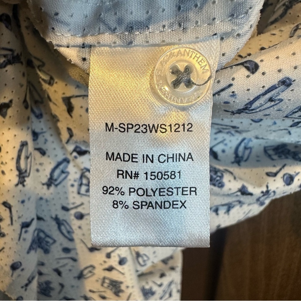 Flag & Anthem Golf Cart Casual White and Blue Patterned Men's Shirt - Picture 6 of 6